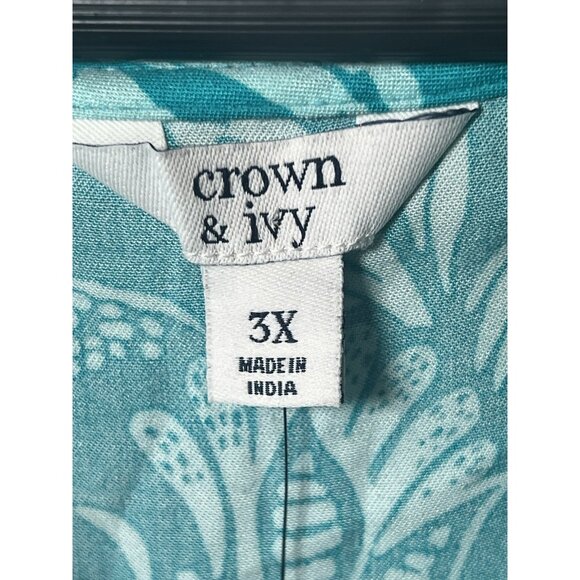 Crown & Ivy Turquoise Peasant Popover Blouse 3X NWT Tropical Vacation Cruise. Q - Picture 5 of 8